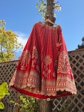 Embroidered Red and Gold Full Skirt